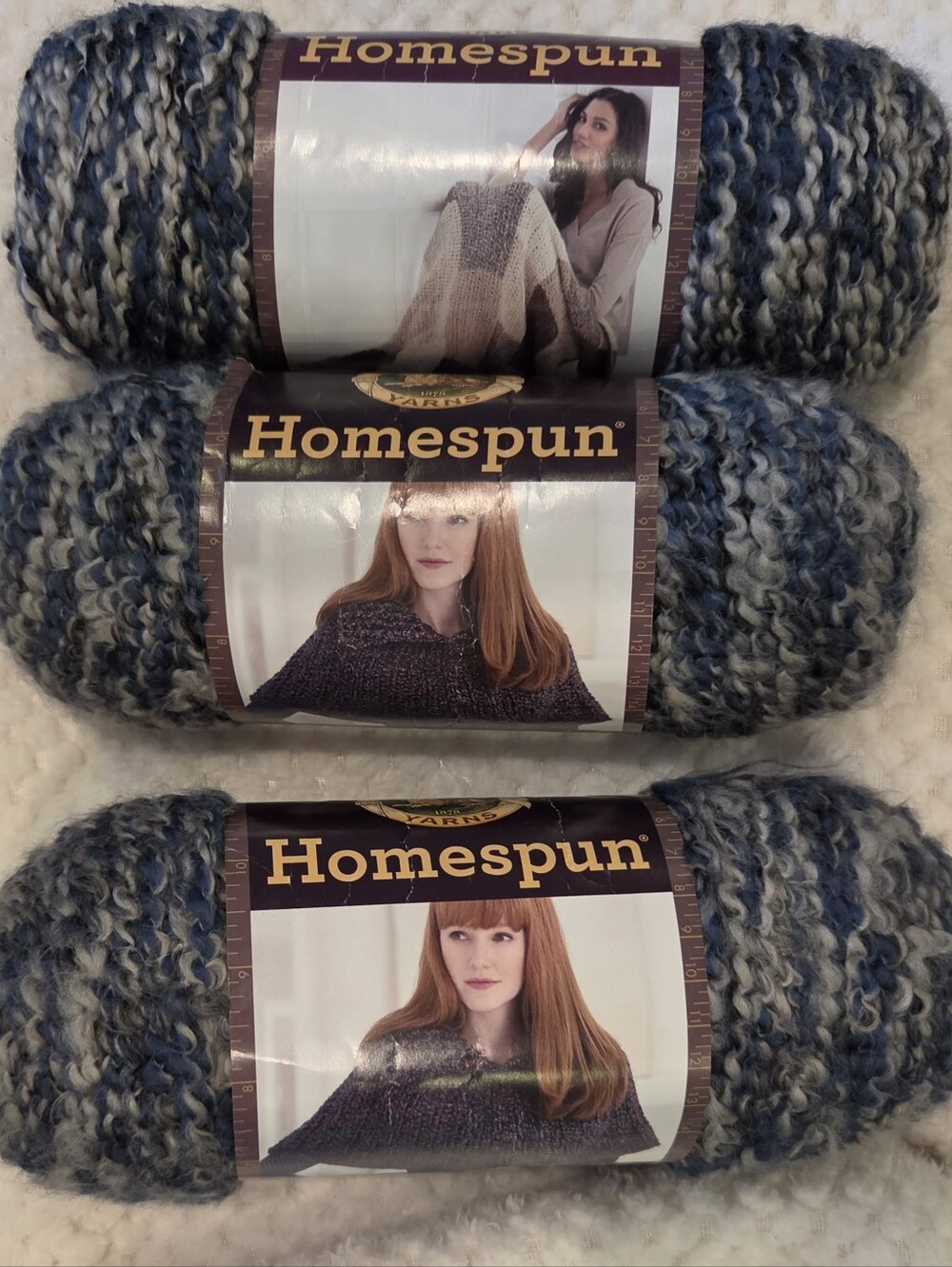 Homespun Chunky Bouclé Yarn - Blue Mix (3 Skeins) BLUE MOON